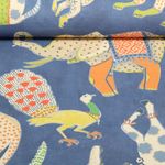 Toile de coton canevas Hugo & Hilda - Animaux sauvages Bleu jeans