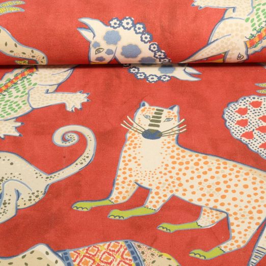 Toile de coton canevas Hugo & Hilda - Animaux sauvages Rouge
