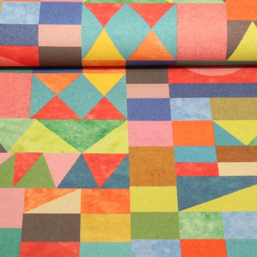 Toile de coton canevas Hugo & Hilda - Formes géométriques Multicolore