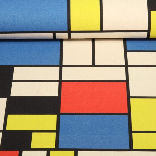 Toile de coton canevas Hugo & Hilda - Rectangles Multicolore
