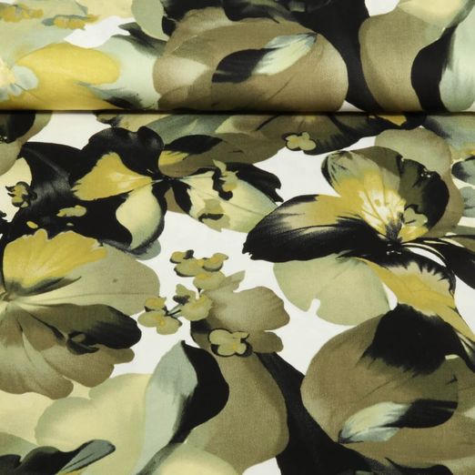 Viskose-Satin - Blumen Grün Multicolor
