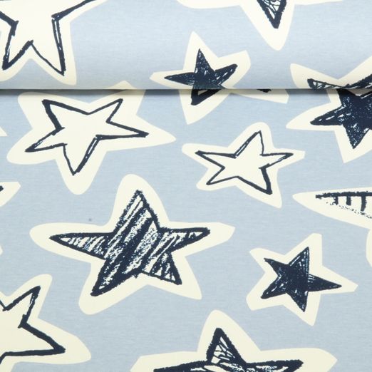 Sweat d'été - French Terry Imp. digi. Etoiles Bleu clair