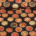 Cretonne de coton - Impression digitale Pizza Noir