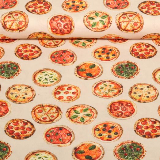 Cretonne de coton - Impression digitale Pizza Beige