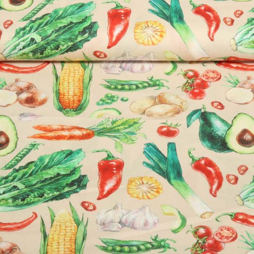 Cretonne de coton - Impression digitale Légumes Beige