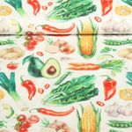 Cretonne de coton - Impression digitale Légumes Blanc