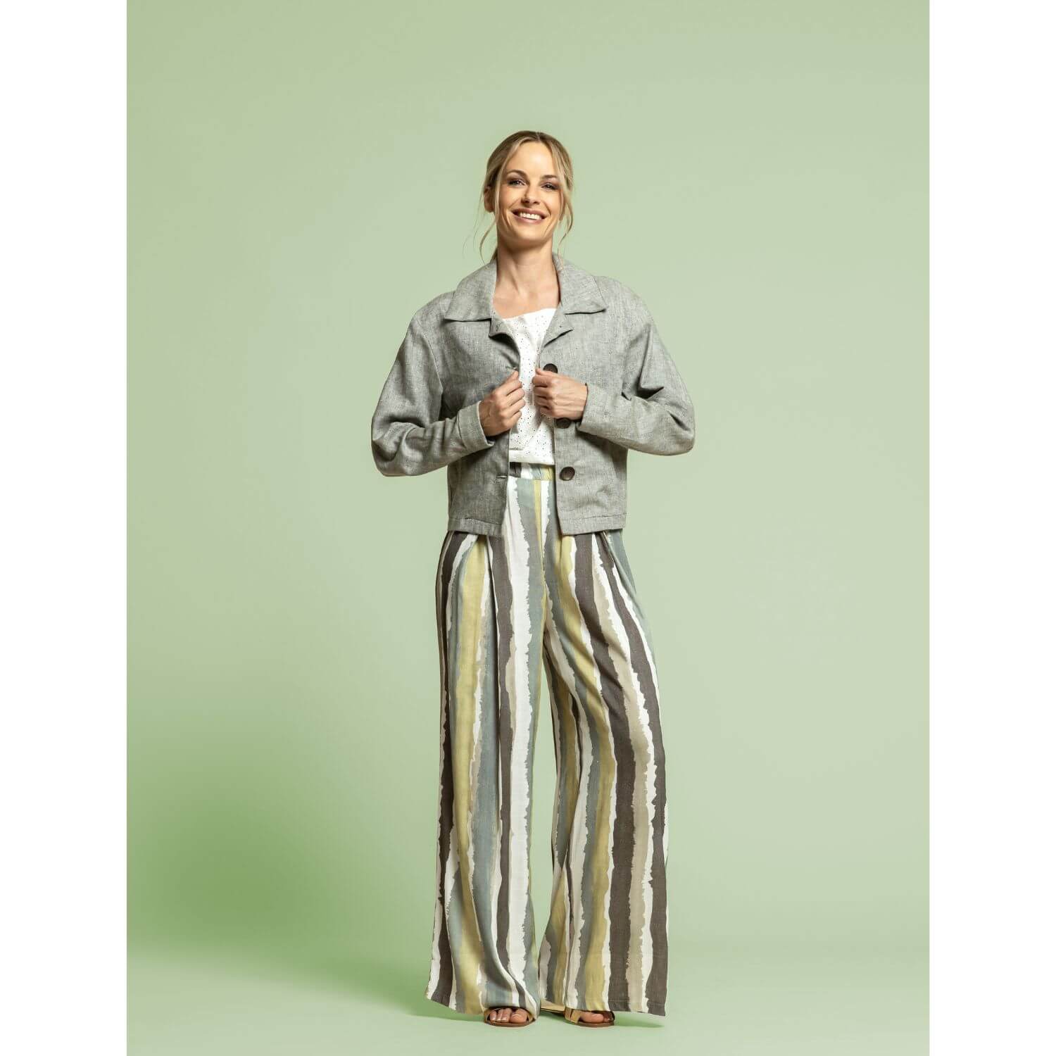 Kleider und Blusenstoff - Streifen Aquarell Khaki-1 Kleider und Blusenstoff - Streifen Aquarell Khaki-1
