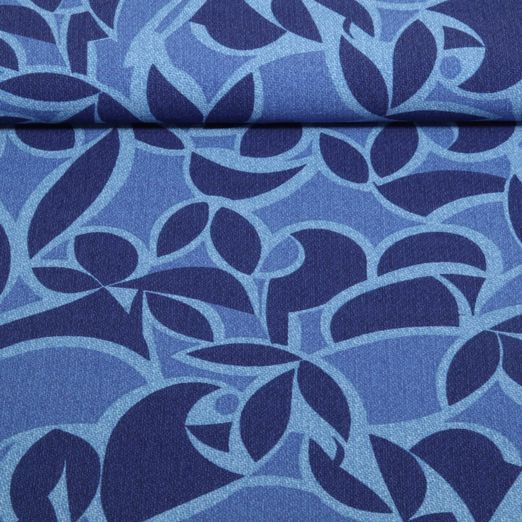 Kleider und Blusenstoff - Jeansoptik Blätter Blau