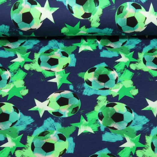 Sweat d'été - French Terry Gratté Imp. digi. Ballons de foot Bleu marine foncé