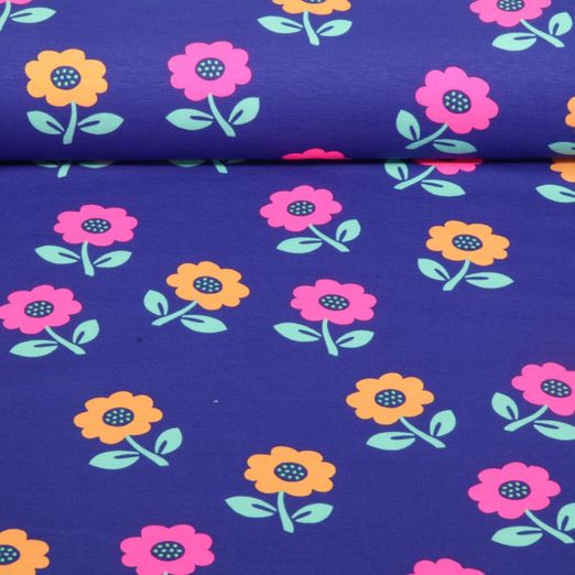 Jersey - Blumen Neon Kobalt