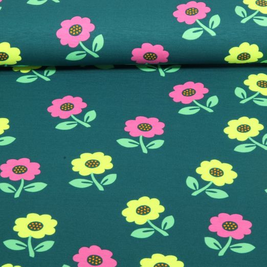 Jersey - Fleurs Fluo Vert