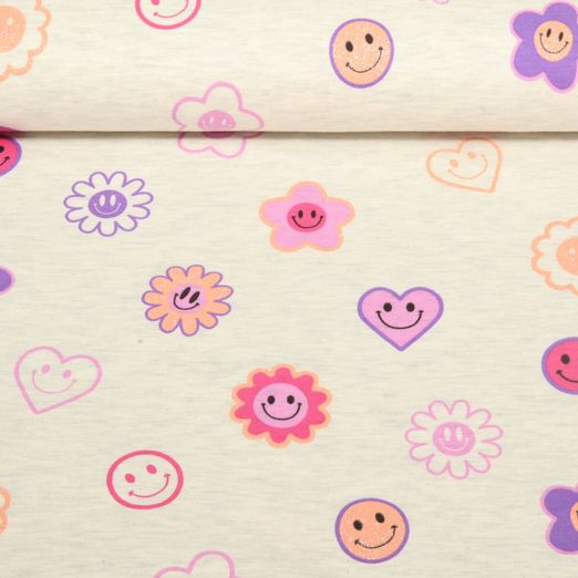 Jersey - Smileys et paillettes Mélange Ecru