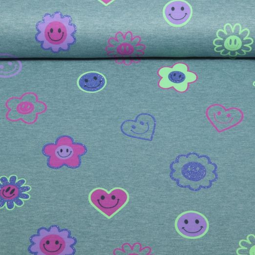 Jersey - Smileys et paillettes Mélange Vert pétrole