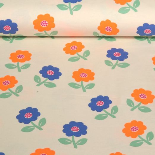 Jersey - Fleurs Fluo Blanc cassé