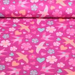 Flanelle de coton - Oiseaux Fuchsia