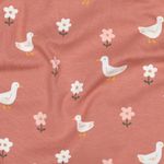 Biologisch tricot - bloemen en ganzen donkerroze Biologisch tricot - bloemen en ganzen donkerroze