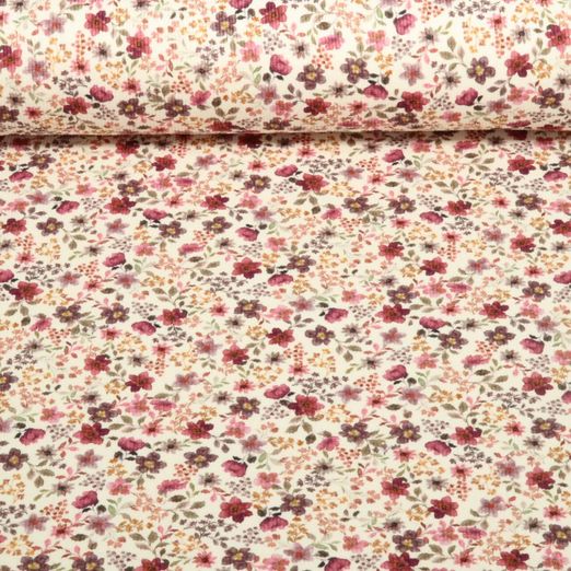 Rippjersey - Digitaldruck Blumen Ecru Rot