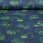 Jersey - Impression digitale Engins de chantier Bleu Fluo