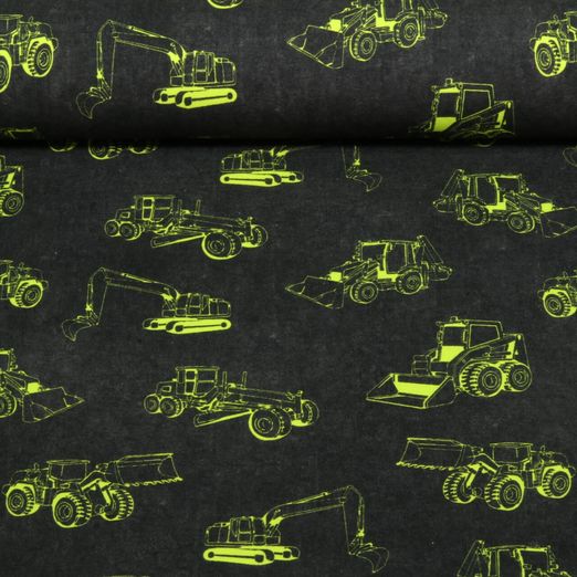 Jersey - Impression digitale Engins de chantier Noir Fluo