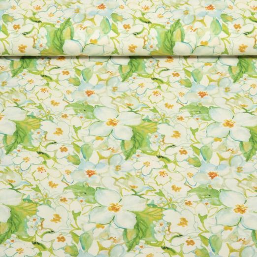 Viscose - Impression digitale Fleurs peintes Vert