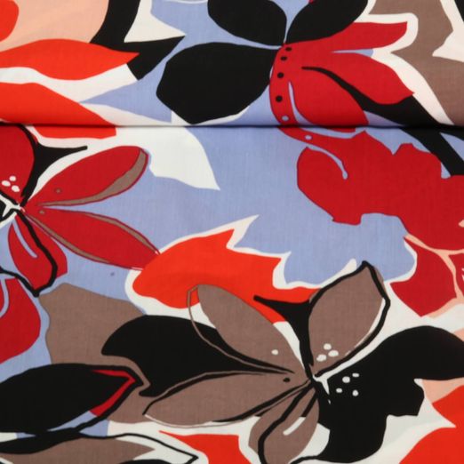 Viskose - Große Blüten Hellblau Rot EcoVero 