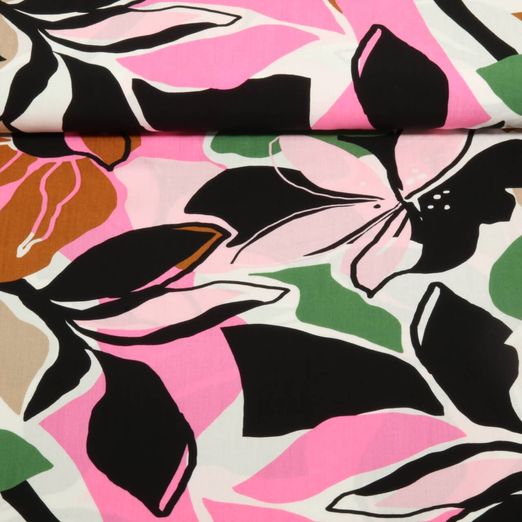 Viscose EcoVero - Grandes fleurs Rose vif Vert