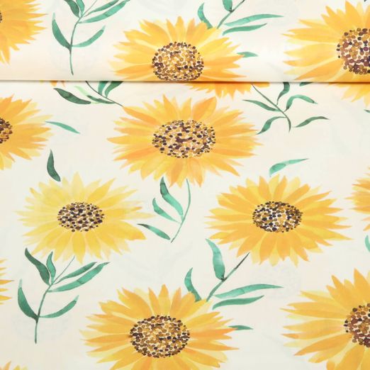 Baumwoll-Popeline - Digitaldruck Sonnenblumen Weiß