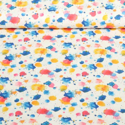 Cretonne de coton - Impression digitale Taches de couleur Blanc