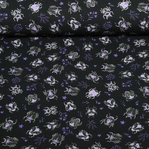 Mousseline bio lisse - Hamburger Liebe Impr. digi. Beetles & Bugs Tickle Noir