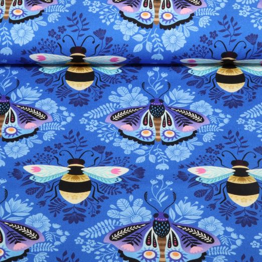 Toile canevas bio - Impression digitale Beetles & Bugs Bees and Friends Bleu
