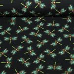 Mousseline bio lisse - Hamburger Liebe Impr. digi. Beetles & Bugs Dragonfly Noir