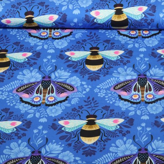 Satin de coton bio - Hamburger Liebe Beetles & Bugs Bees und Friends Bleu