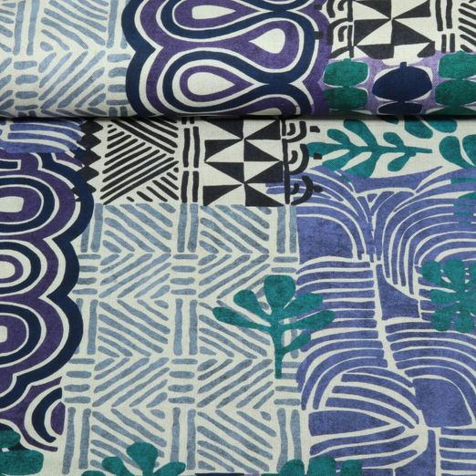 Toile de coton canevas - Impression digitale Motif abstrait Bleu