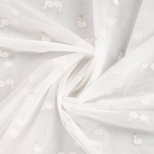 Tulle souple - Cygnes brodés Blanc Tulle souple - Cygnes brodés Blanc