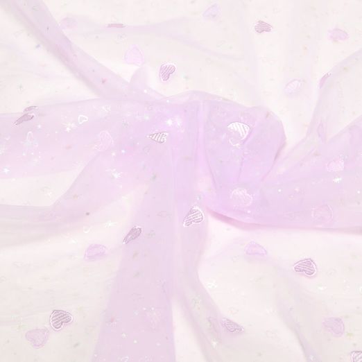 Tulle souple - Coeurs brodés Violet