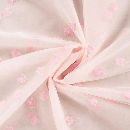 Tulle souple - Petits noeuds brodés Rose