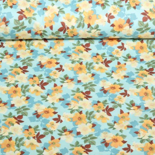 Popeline de coton - Fleurs hawaiennes Bleu