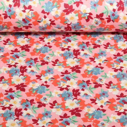 Popeline de coton - Fleurs hawaiennes Rose