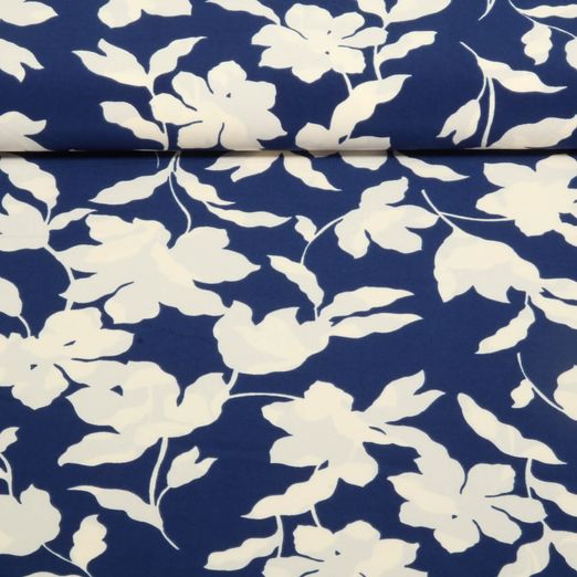 Kleider und Blusenstoff - Stretch Blumen Blau