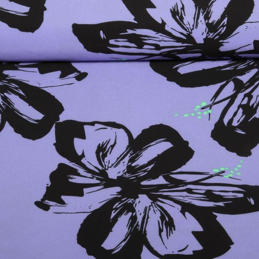 Tissu robes et blouses stretch - Grandes fleurs Lavande