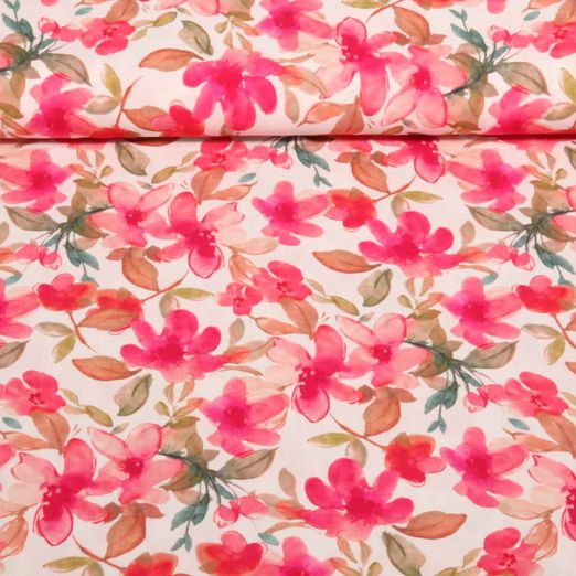 Viscose - Impression digitale Fleurs Blanc cassé