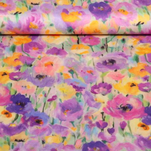Viskose-Satin - Digitaldruck Blumen Lila