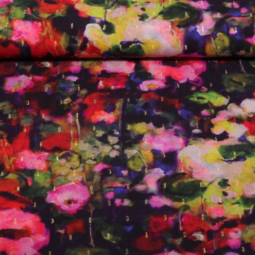 Viscose lurex - Impression digitale Fleurs abstraites Bleu marine foncé