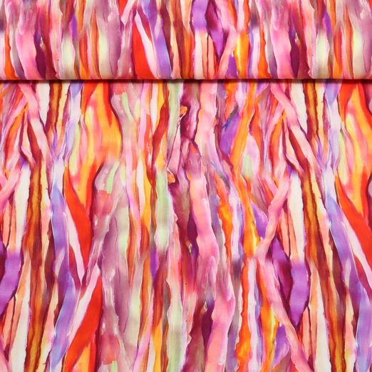 Viscose - Impression digitale Rayures peintes Rose