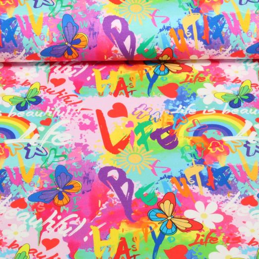 Jersey - Digitaldruck Graffiti Schmetterlinge Flieder