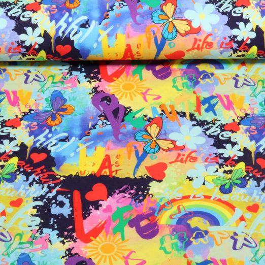 Jersey - Digitaldruck Graffiti Schmetterlinge Blau