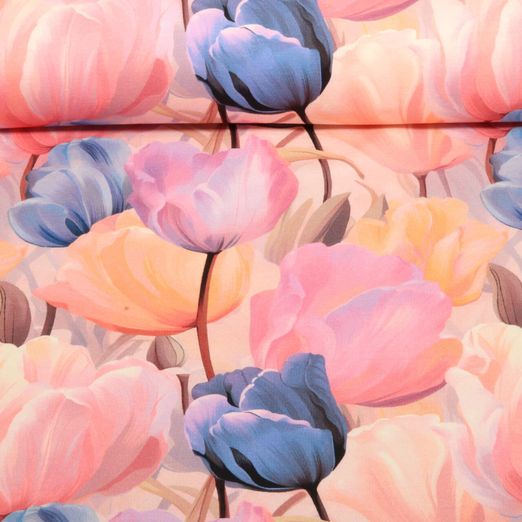 Sweat d'été - French Terry Imp. digi. Tulipes Rose