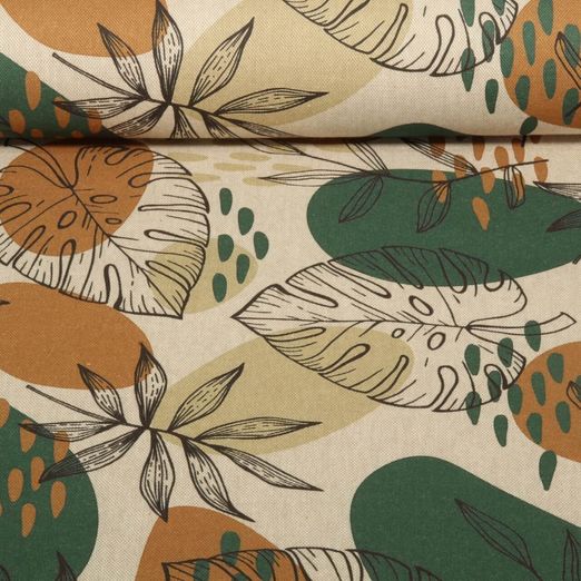 Toile canevas durable - Aspect lin Feuilles peintes Beige
