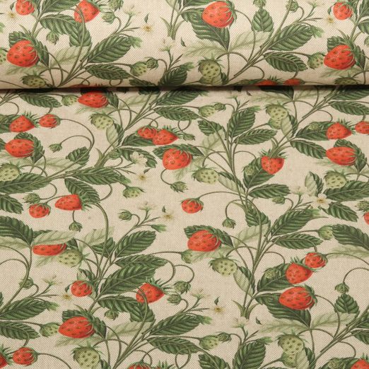 Nachhaltiger Canvas - Erdbeeren Leinenlook Beige