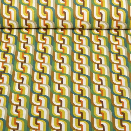 Coton - Motif rétro Bleu pétrole